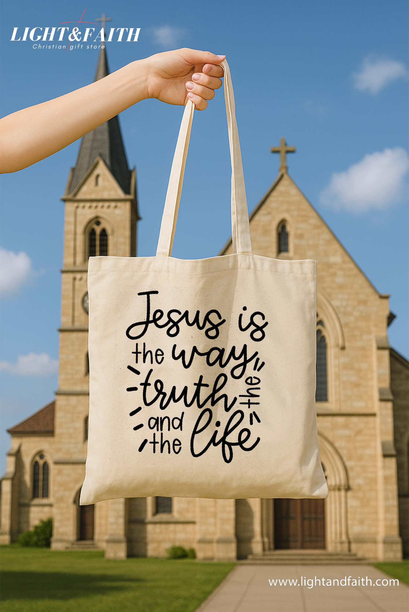 Jesus is the Way Canvas Tote Bag – Christian Bible Verse Tote – Bible Study Bag – Gift for Christian Girl – Religious Accessories – Faith-Based Gift for Her TBLAF13